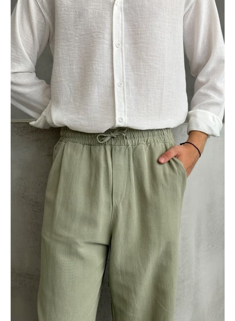 HYMAN Men's Elastic Waist Baggy Linen Trousers - Image 2
